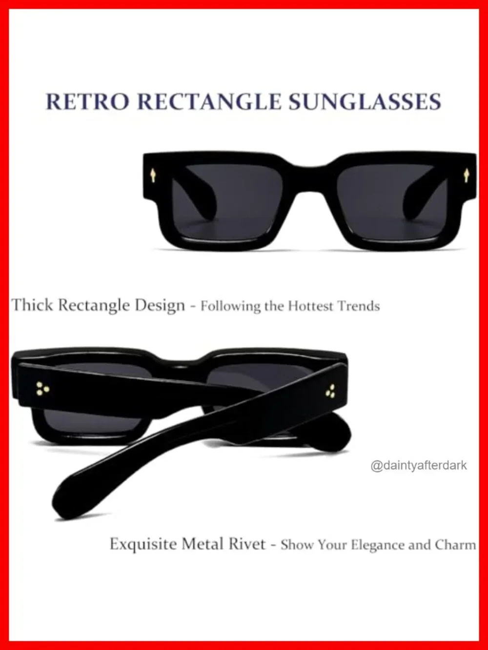Thick Rectangle Sunglasses Chunky Square Shades Retro 90s UV400